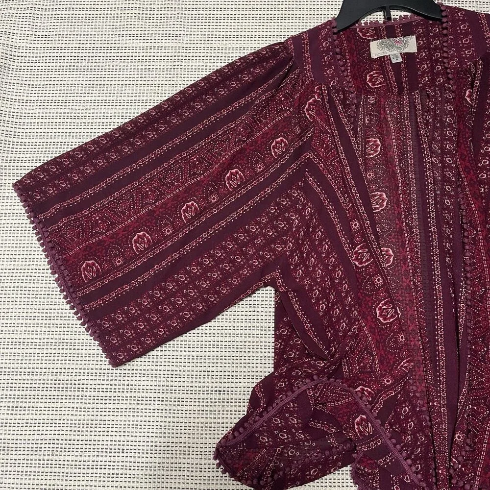 Ecote Urban Outfitters Boho Geometric Tribal Print Kimono Sleeve Burgundy Small - Picture 6 of 8